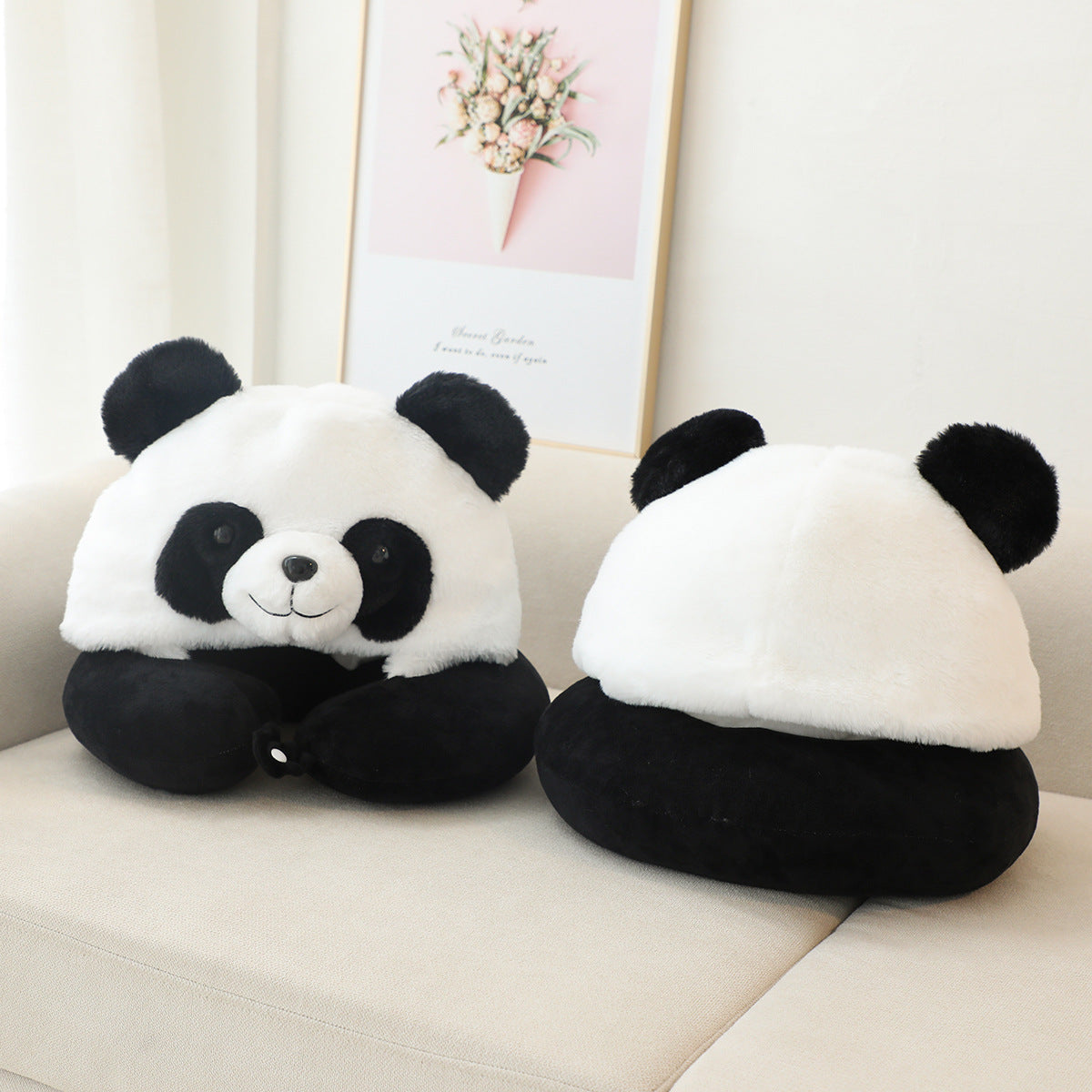 New cartoon panda neck pillow, U-shaped pillow, office nap artifact, travel plane, portable U-pillow, neck pillow, hooded
