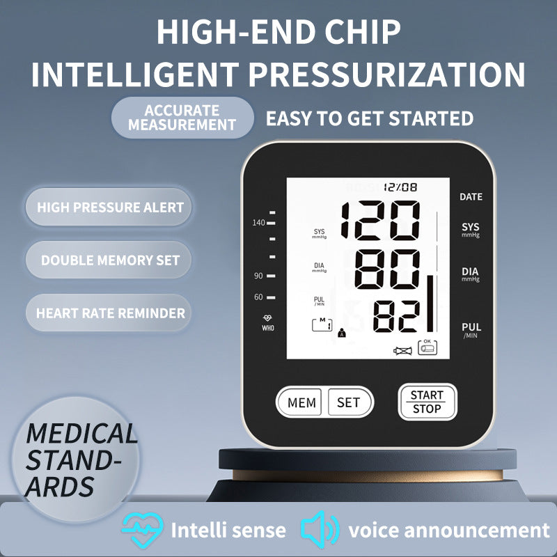 Foreign trade Chinese screen English electronic sphygmomanometer intelligent pressurization one-key measurement medical grade voice broadcast sphygmomanometer