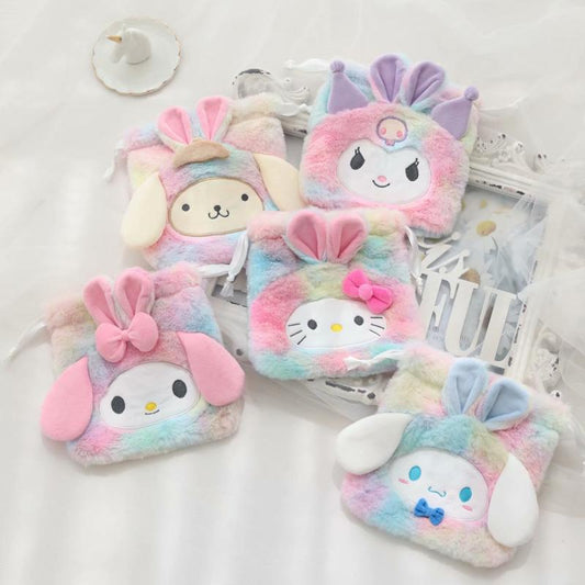 children, internet celebrities, students, girls, hearts, drawstrings, clutch bags, plush bags, makeup bags, plush bags, storage bags, women's cartoons