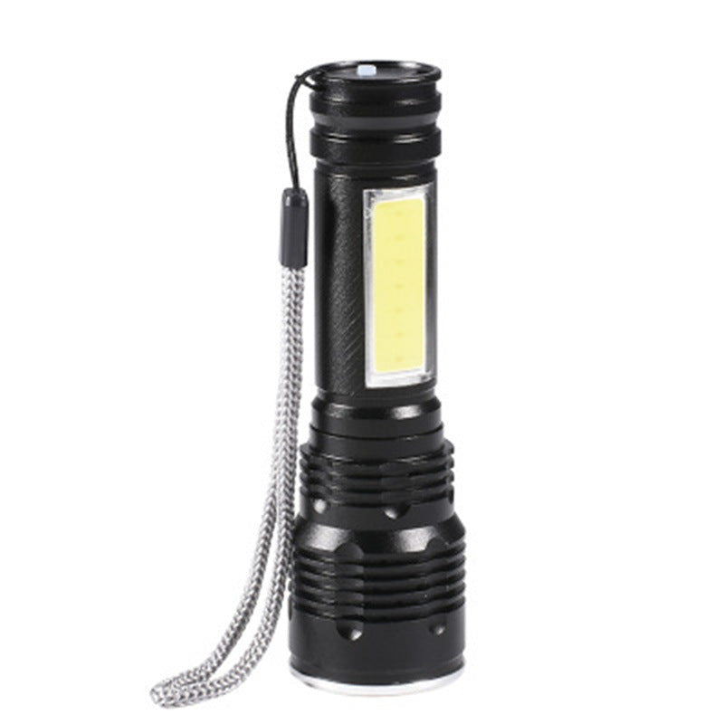 Cross-border exclusive for strong light aluminum alloy rechargeable flashlight outdoor T6 + COB lithium battery mini zoom flashlight