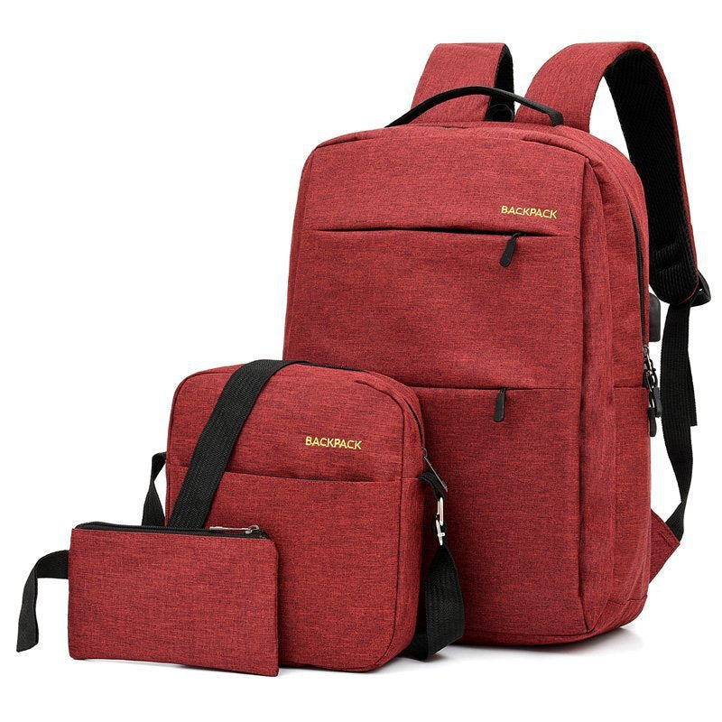 Factory wholesale backpack 2024 men's business casual commuter computer bag three-piece set of middle school students school bag backpack