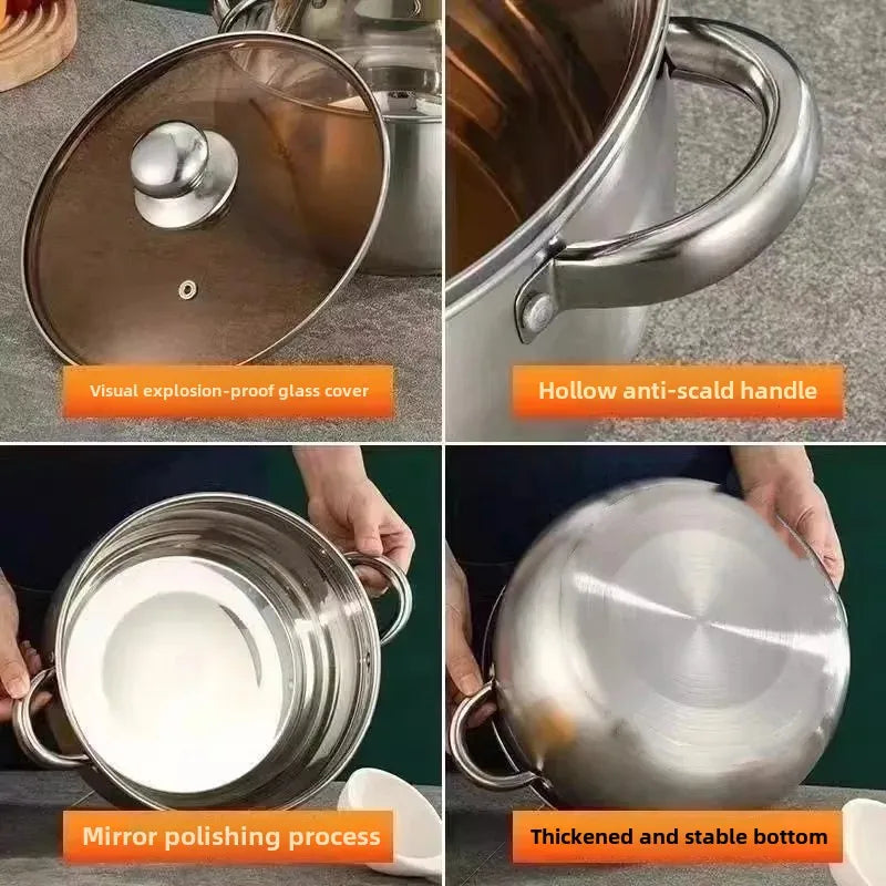 Stainless steel thickened household amphora soup pot, single-handle milk pot, small cooking pot, steamed porridge noodles, apple pot, gas cooker