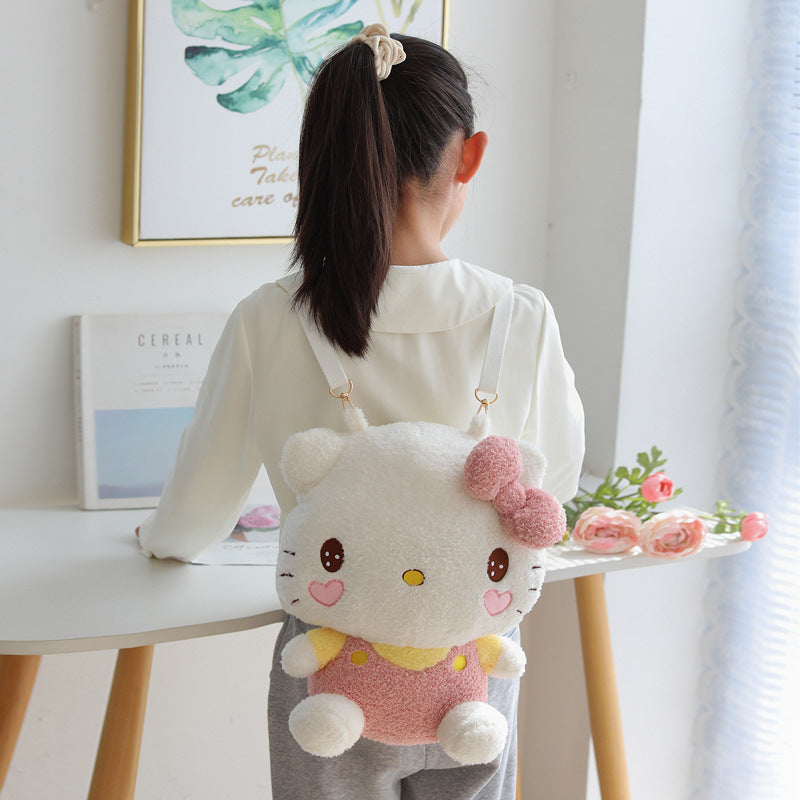 Cartoon kitty cat backpack wholesale kids out play light small backpack soft girl plush crossbody bag