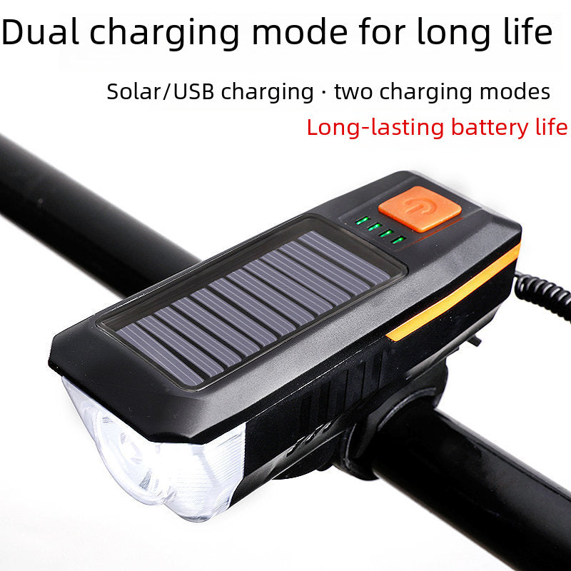 Multi-function horn bicycle light headlight outdoor cycling light lighting night light solar USB double charge night running light