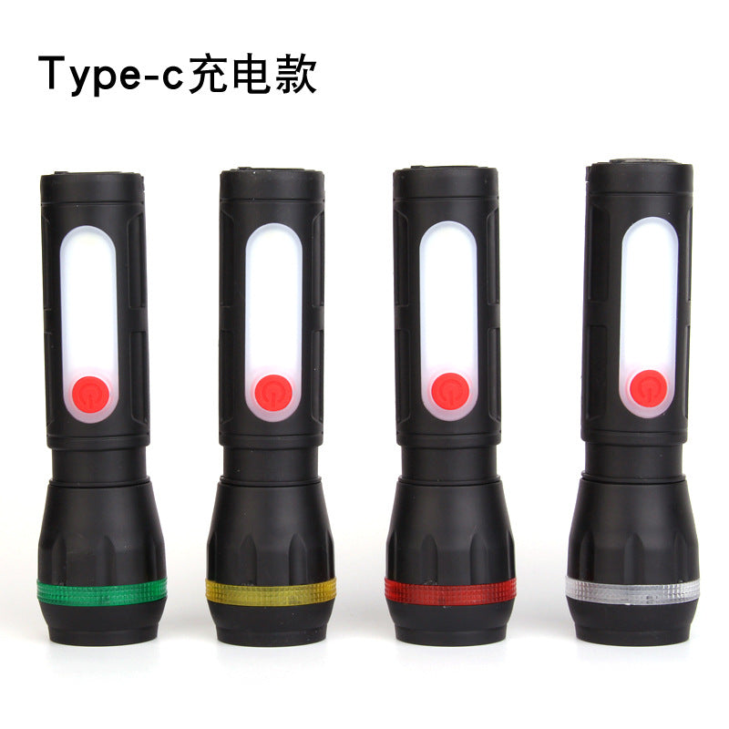 Outdoor Flashlight Multi-function Variable Focus Plastic Emergency Flashlight USB Charging Camping Stalls Lighting
