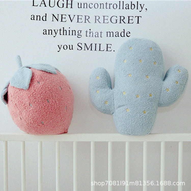 Cute strawberry plush doll throw pillow cushion quilt dual-purpose office chair pillow cactus lunch break blanket