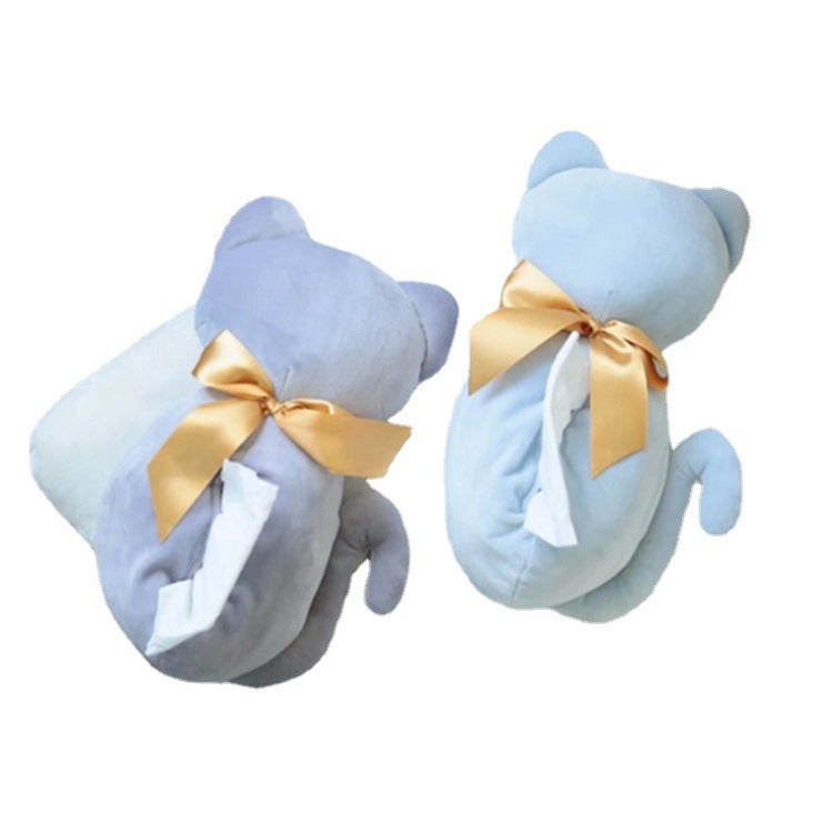 Creative plush back, cat doll, paper towel, plush cute fabric, home toilet paper cover, car portable tissue box