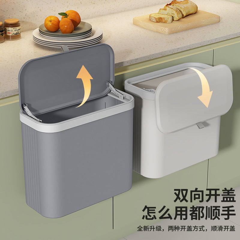 Kitchen non-perforated trash can cabinet door wall mounted household trash basket foldable toilet toilet storage bucket