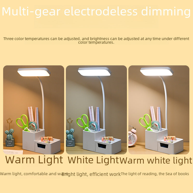 Table lamp, gift pen holder, eye protection, charging, LED night light, student dormitory, bedside reading lamp, storage drawer, table lamp