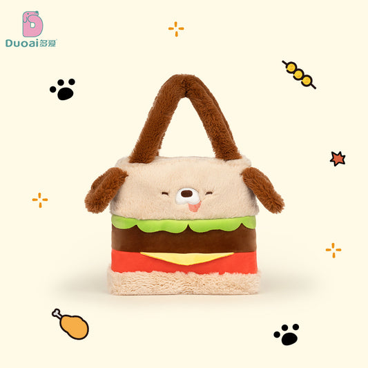 Cartoon cute hamburger dog shape handbag, girls' commuting large capacity storage bag, shopping handbag