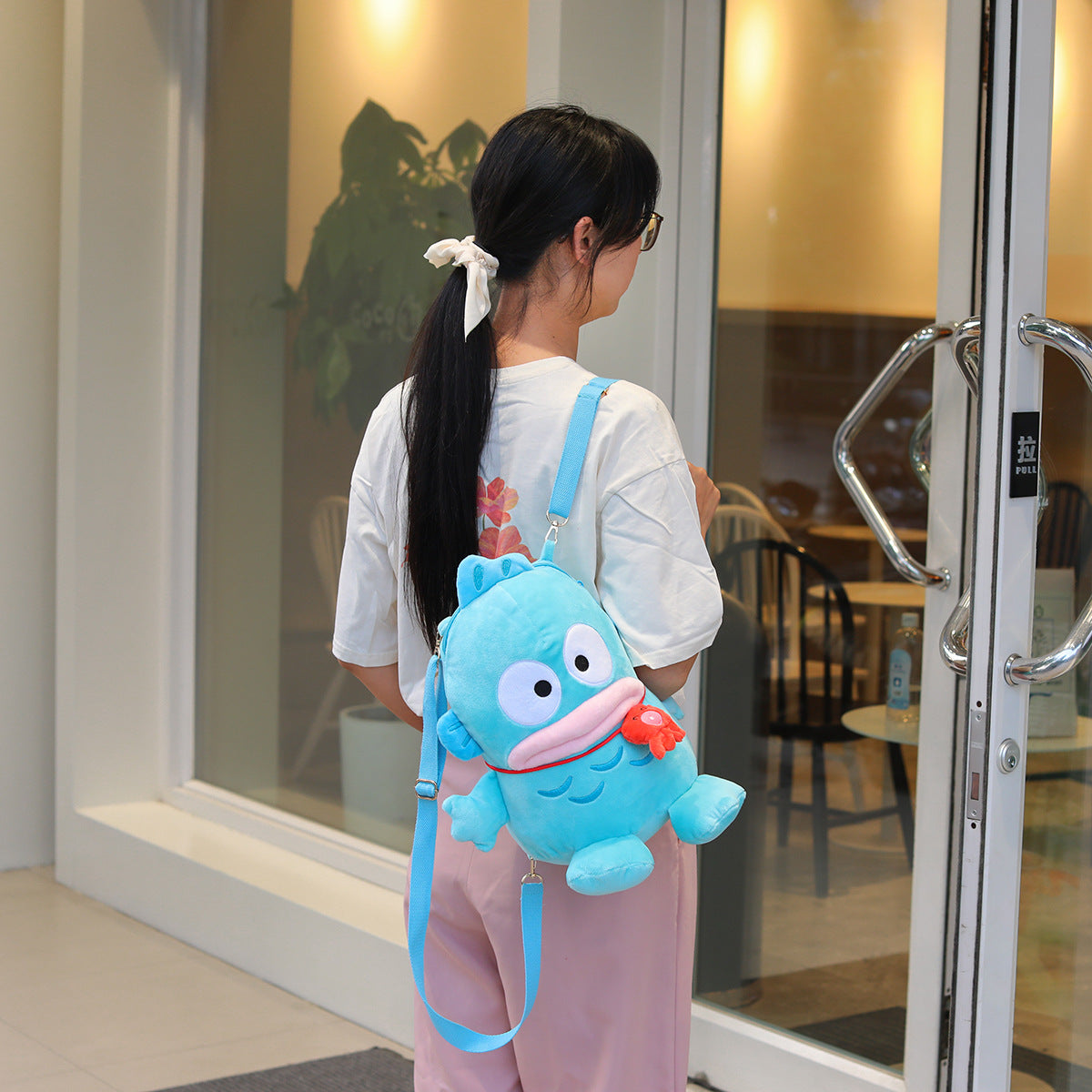Creative Funny Blue Water Monster Plush Toy Wholesale Little Fish Hunton Backpack Kids Outdoor Play Backpack