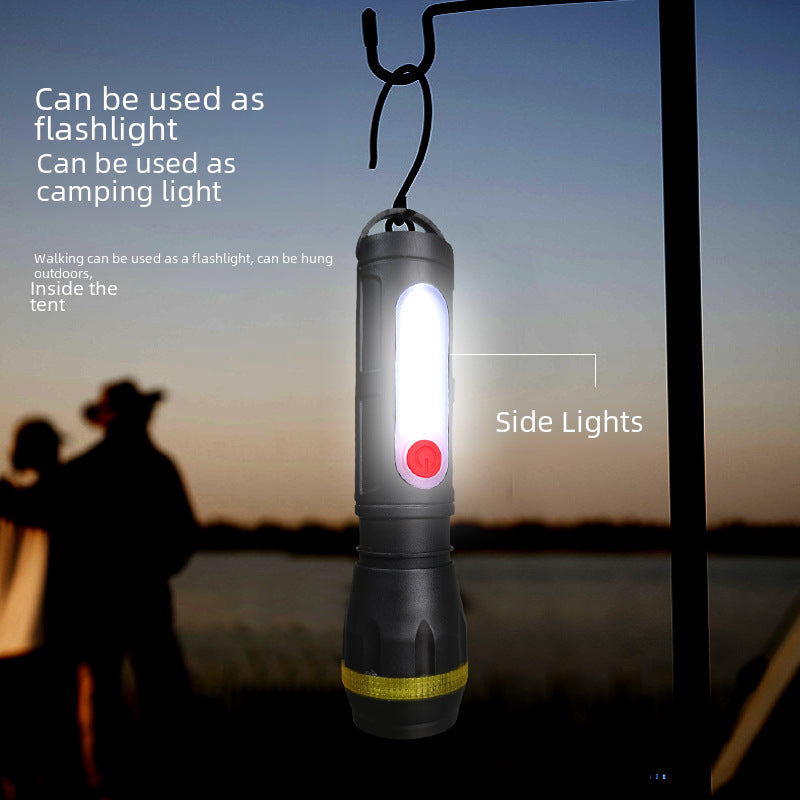 Outdoor Flashlight Multi-function Variable Focus Plastic Emergency Flashlight USB Charging Camping Stalls Lighting