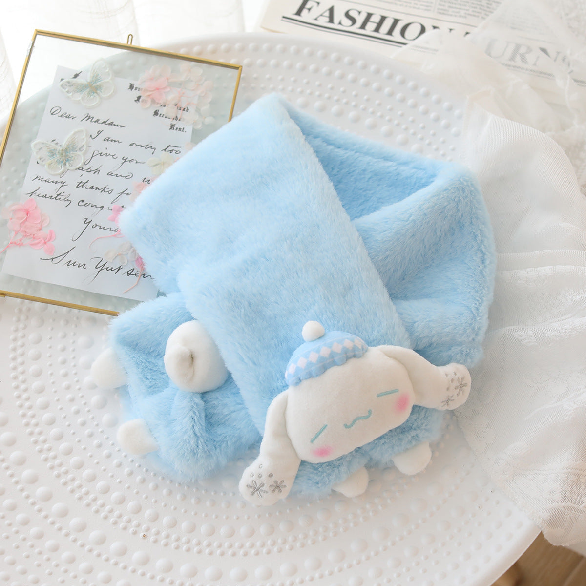 Cute jade expensive dog plush scarf gloves wholesale girls holiday gifts winter cycling warm windproof artifact