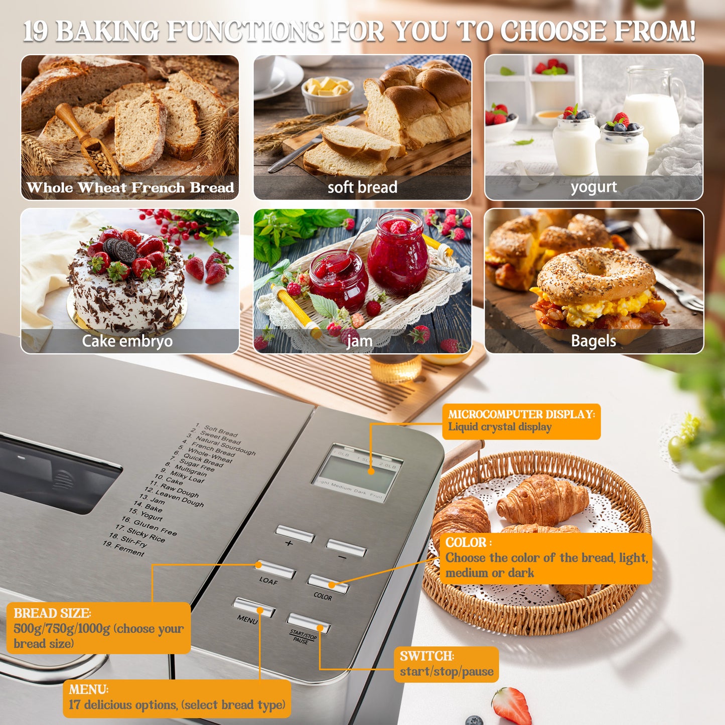 Cross-border new household bread machine, automatic intelligent dough fermenter, multi-functional small breakfast bread machine