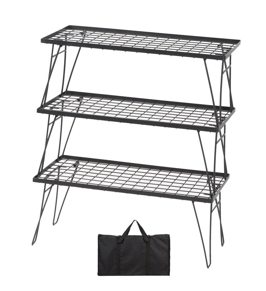 Outdoor camping shelves, net tables, cross-border portable iron folding tables, multi-functional barbecue, multi-layer camping splicing tables