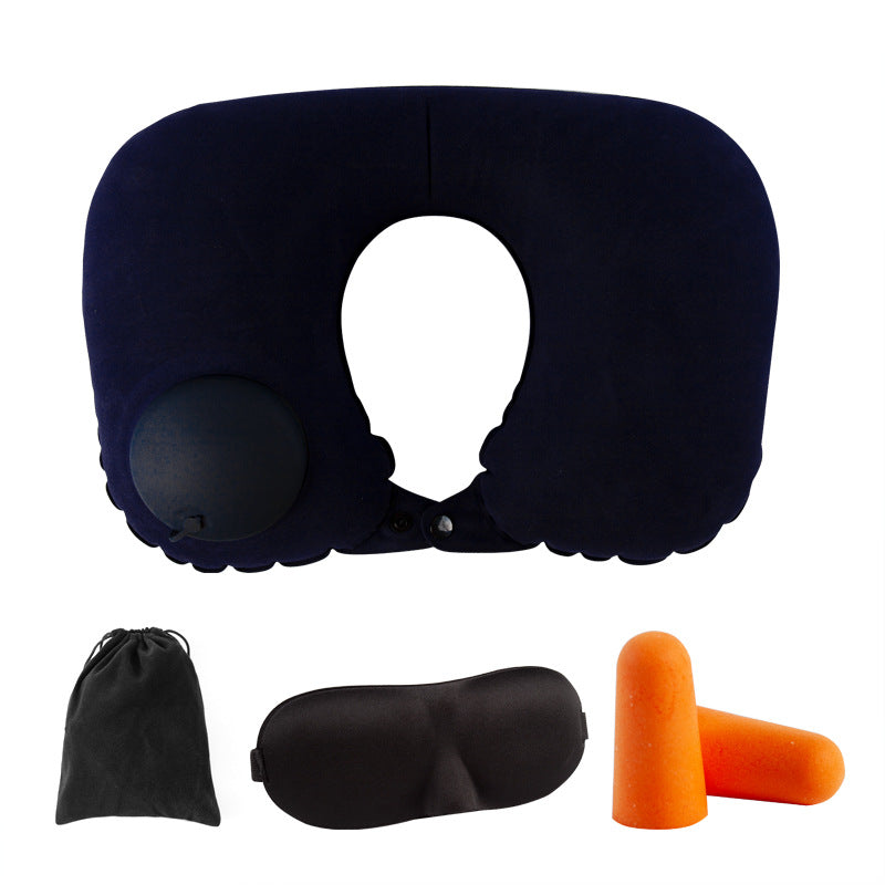 Car neck pillow lumbar support set, neck support pillow for tourist car, lumbar pad, press inflatable flocking U-shaped pillow, car headrest