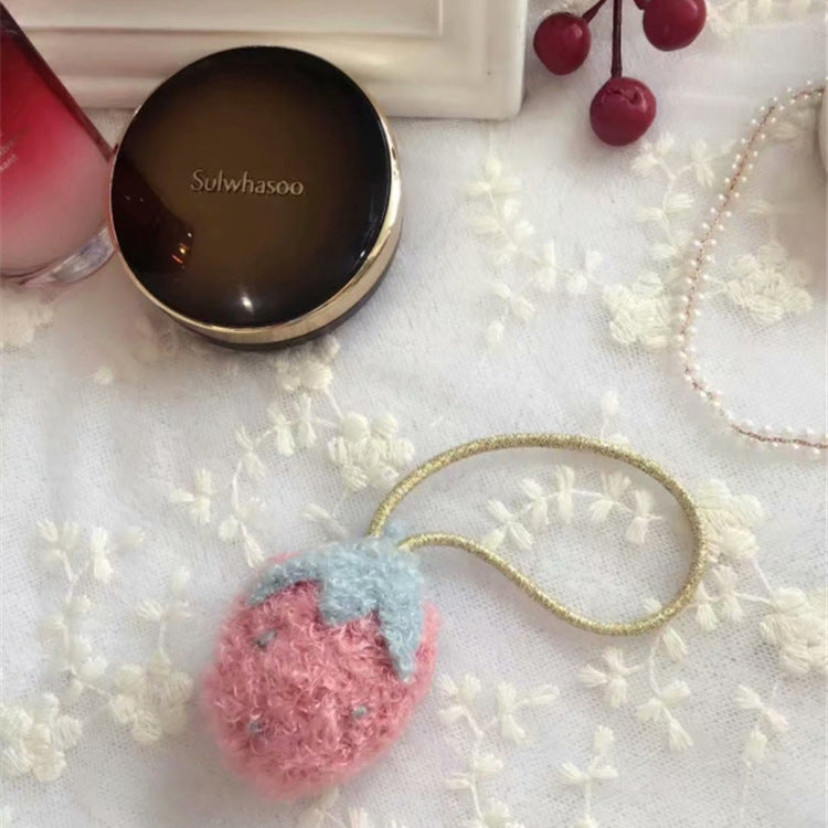 Cute kids little strawberry band hair rope wholesale sweet girl ponytail headline high elasticity durable hair accessory