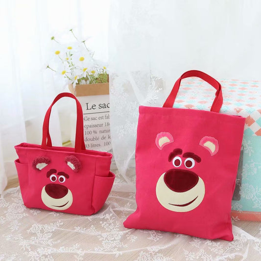 Cute cartoon large capacity lunch box bag office worker hand lunch box strawberry bear canvas bag tote bag lunch box bag