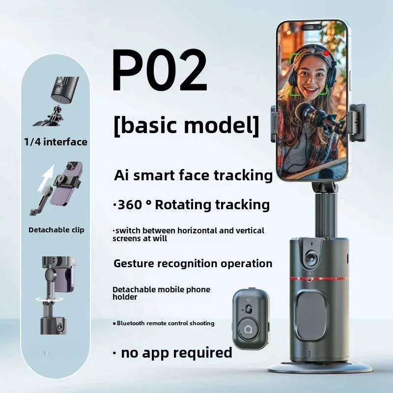 The new mobile phone follow-up gimbal P02 desktop Douyin live panoramic follow-up bracket AI face recognition 360°