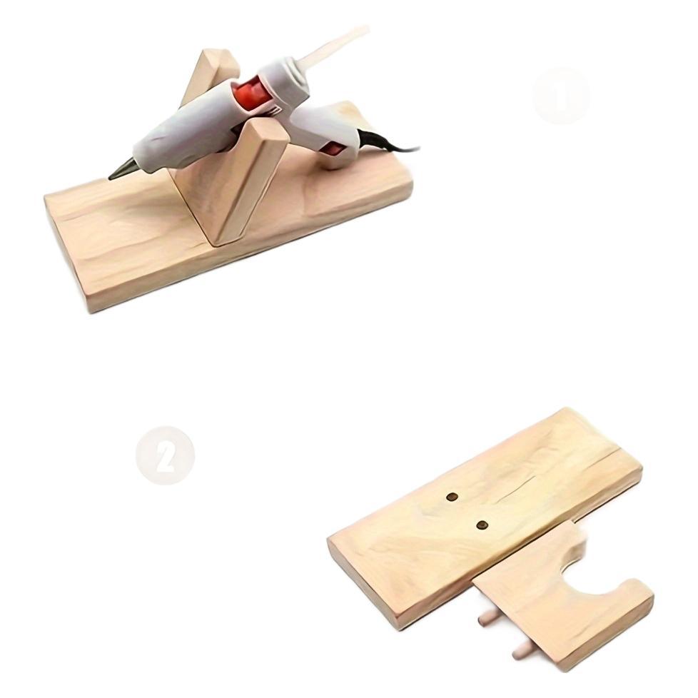 Hot melt adhesive bracket wooden shelf fixes the base of the rubber head Wooden hot melt glue gun is placed to store the wooden shelf