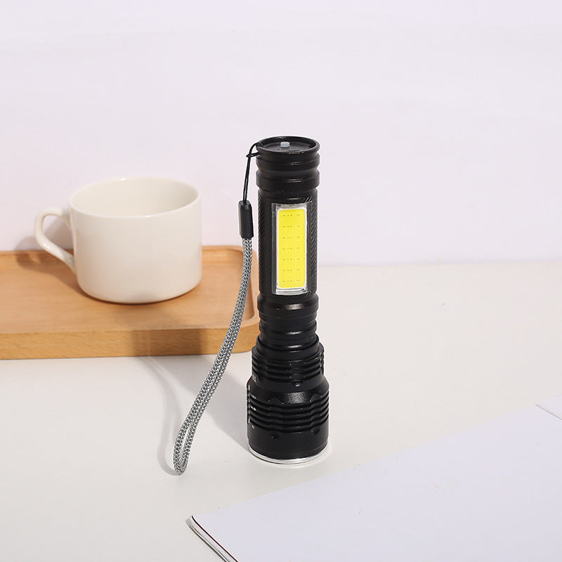Cross-border exclusive for strong light aluminum alloy rechargeable flashlight outdoor T6 + COB lithium battery mini zoom flashlight