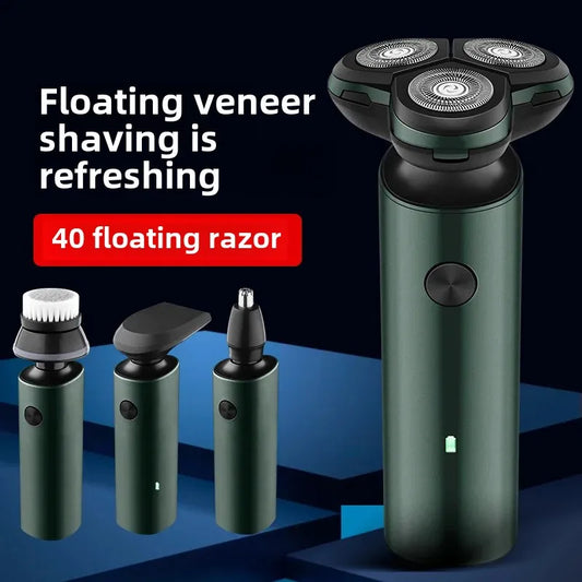 Multi-function floating shaver, USB rechargeable razor, full body washable beard blade, three heads