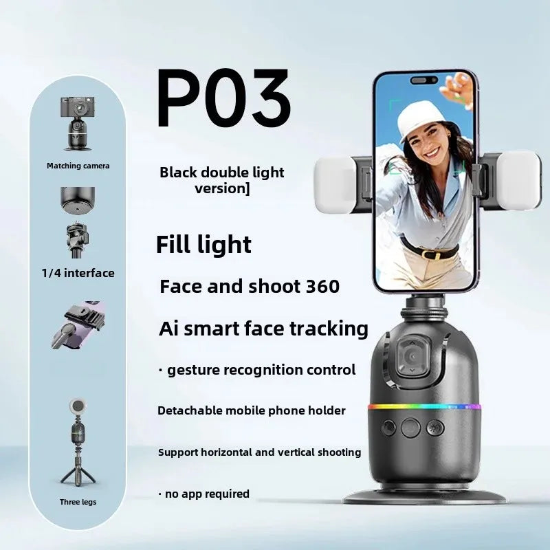 The new mobile phone follow-up gimbal P02 desktop Douyin live panoramic follow-up bracket AI face recognition 360°
