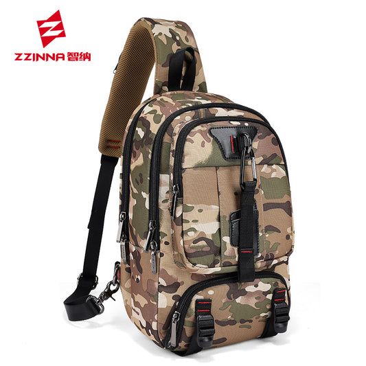 China Men's Sports Small Chest Bag, Carabiner, Oxford Crossbody Bag, Outdoor Business Trip, Multi-compartment Shoulder Bag