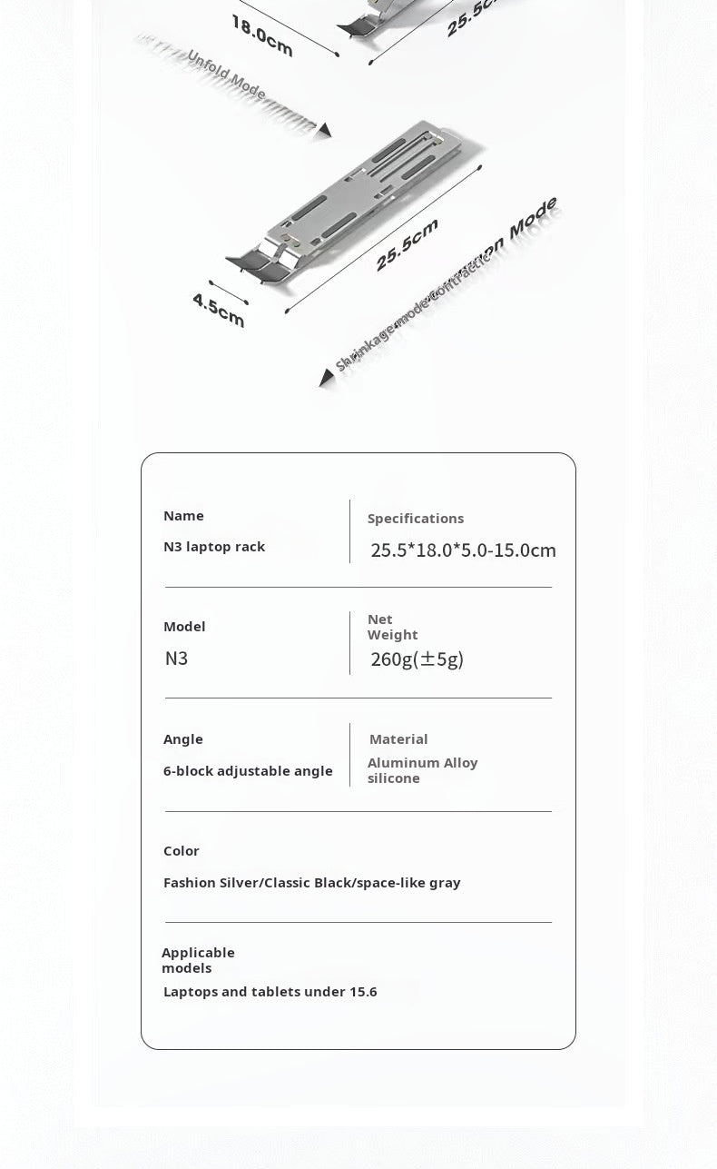 N3 Laptop Stand Foldable Lifting Portable Base Cooling Bracket Desktop Vertical Aluminum Alloy Computer Stand