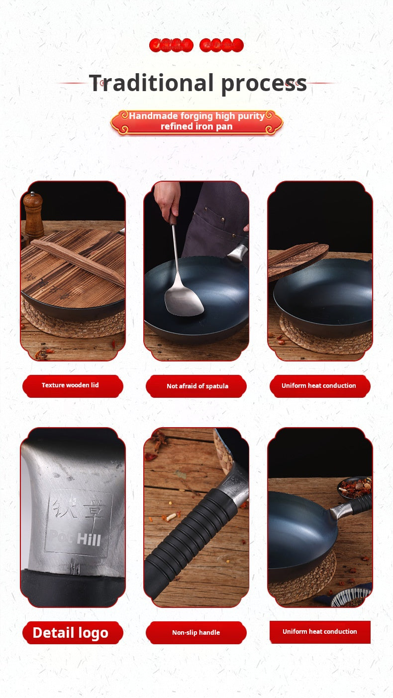 Zhangqiu handmade iron pot gift pots and pans old-fashioned traditional household hand-forged wrought iron wok uncoated non-stick pan