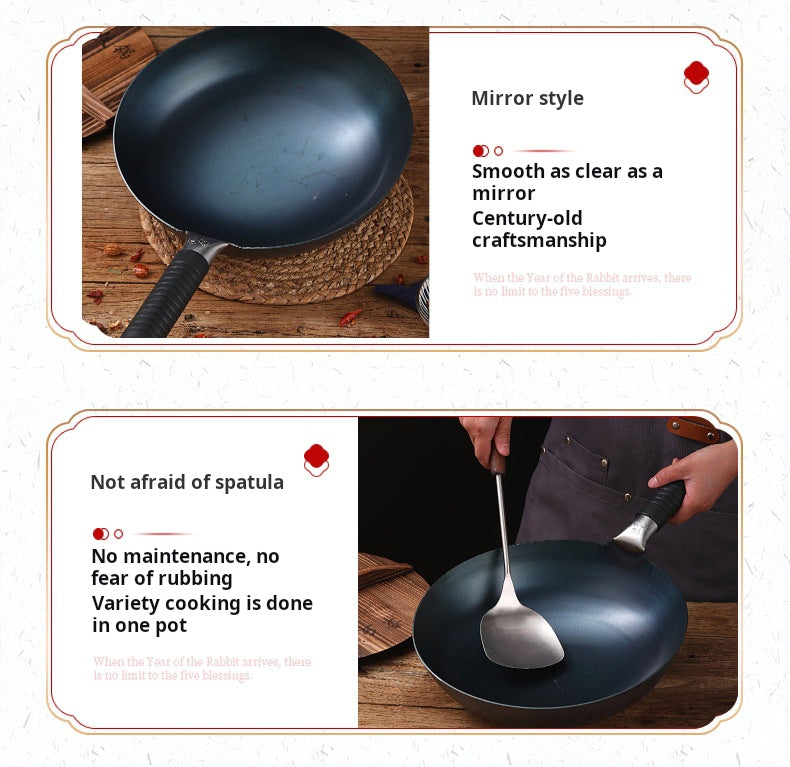 Zhangqiu handmade iron pot gift pots and pans old-fashioned traditional household hand-forged wrought iron wok uncoated non-stick pan