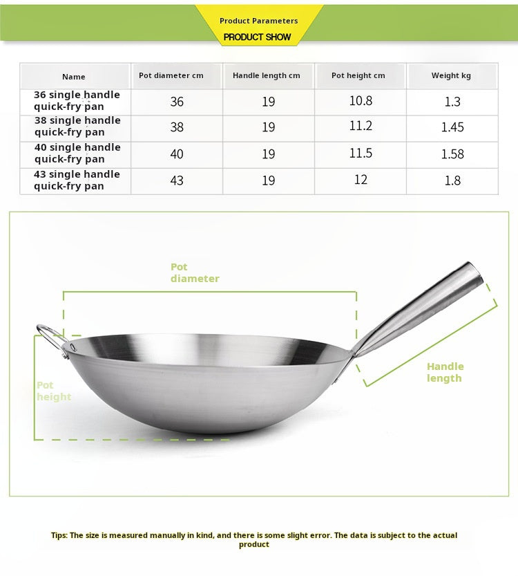 Stainless steel wok kitchen cooking stir fry pan 34-43 woks multi-purpose stir-fry Ding stalls hotel restaurant factory direct sales