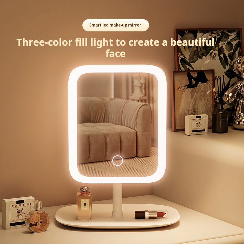 Mirror, LED with light, makeup mirror, desktop desktop, dressing mirror, home bedroom, ins, style, girls' dormitory, large square mirror