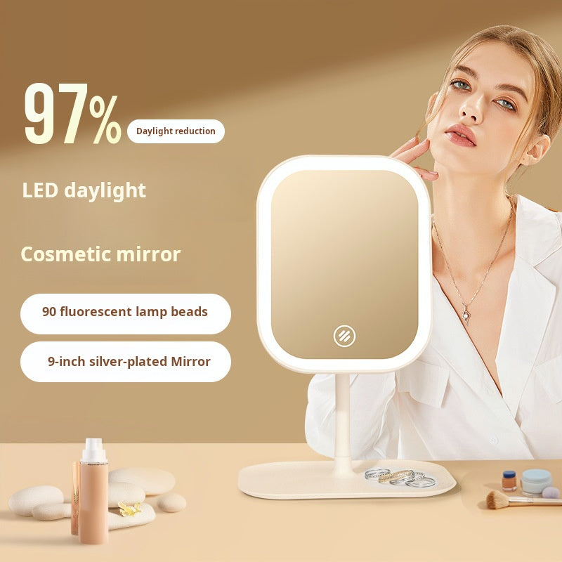 Mirror, LED with light, makeup mirror, desktop desktop, dressing mirror, home bedroom, ins, style, girls' dormitory, large square mirror