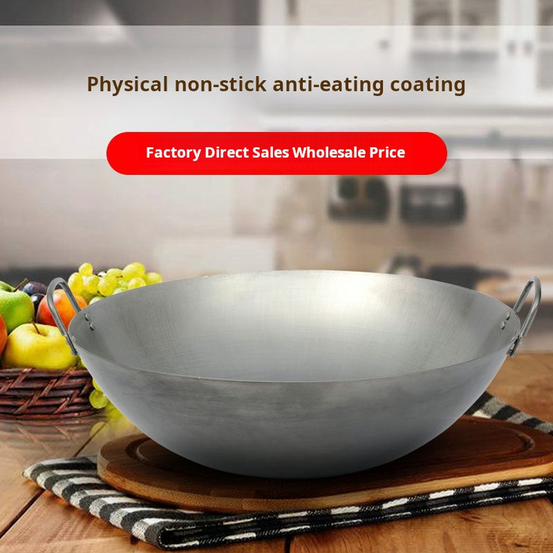 Factory wholesale traditional fine iron amphora wok non-stick pan uncoated thickened steel plate round bottom commercial household pan